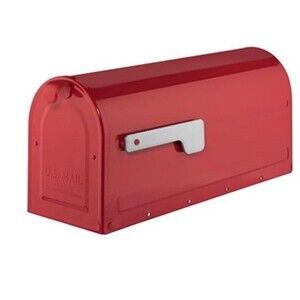 Architectural Mailboxes 7600R MB1 Post Mount Mailbox - Red with Silver Flag -...